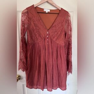 Bella Ella Lace V-Neck Blouse - Terracotta